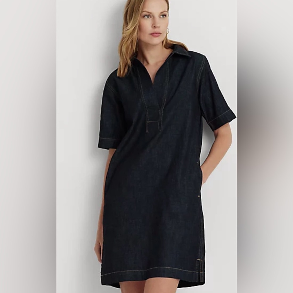 Lauren Ralph Lauren Denim shift dress short sleeve size Medium